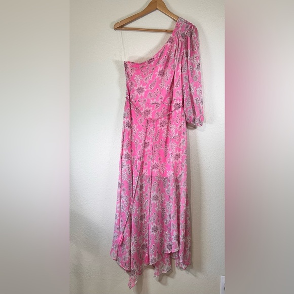 Taylor Dresses & Skirts - Taylor Pink One Shoulder Puff Sleeve Sundress